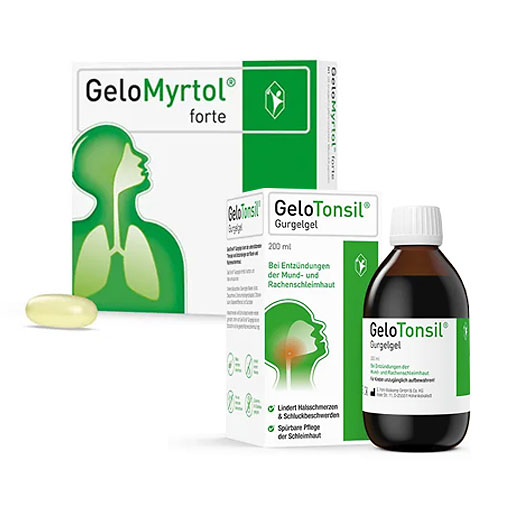 SparSet: 1x GELOMYRTOL forte* 20 St + 1x GELOTONSIL Gurgelgel 200 ml